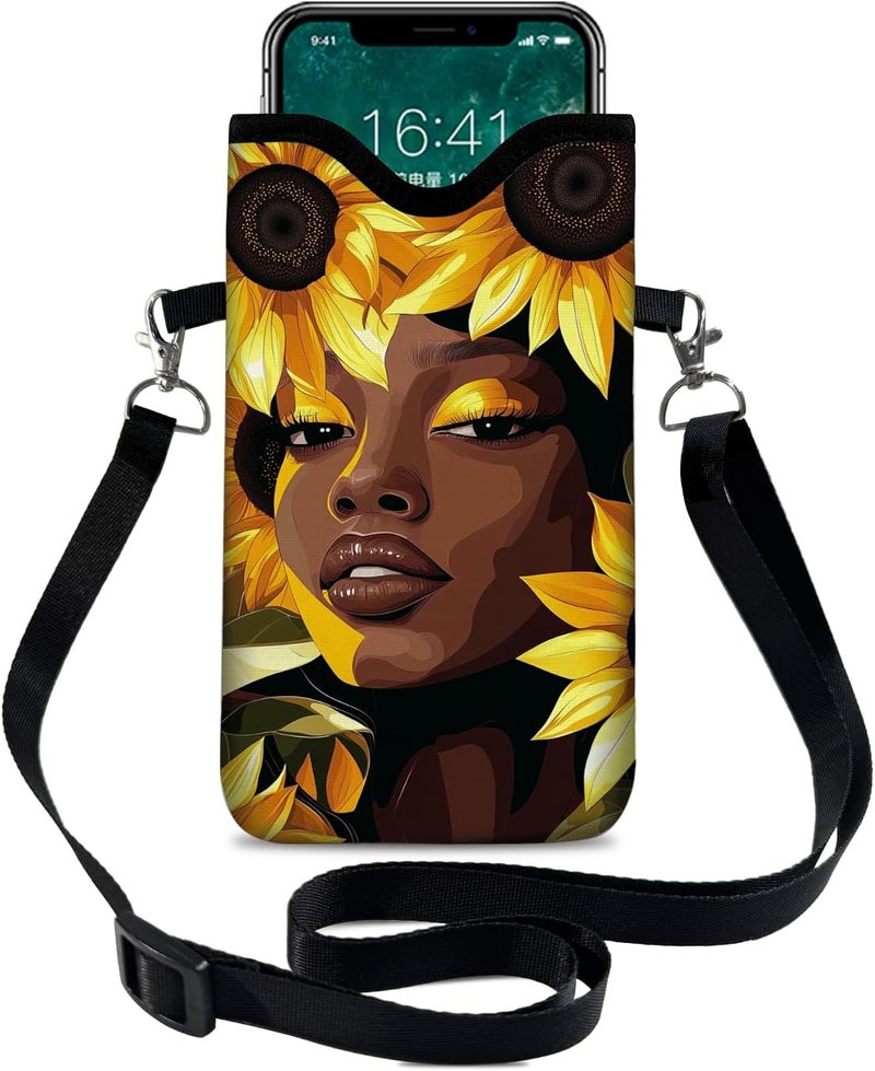 otilil Neoprene Cell Phone Sleeve Pouch Case Bag with Crossbody Strap Neck Lanyard for Women 7.1 X 3.9 in Sunflower - Image 1